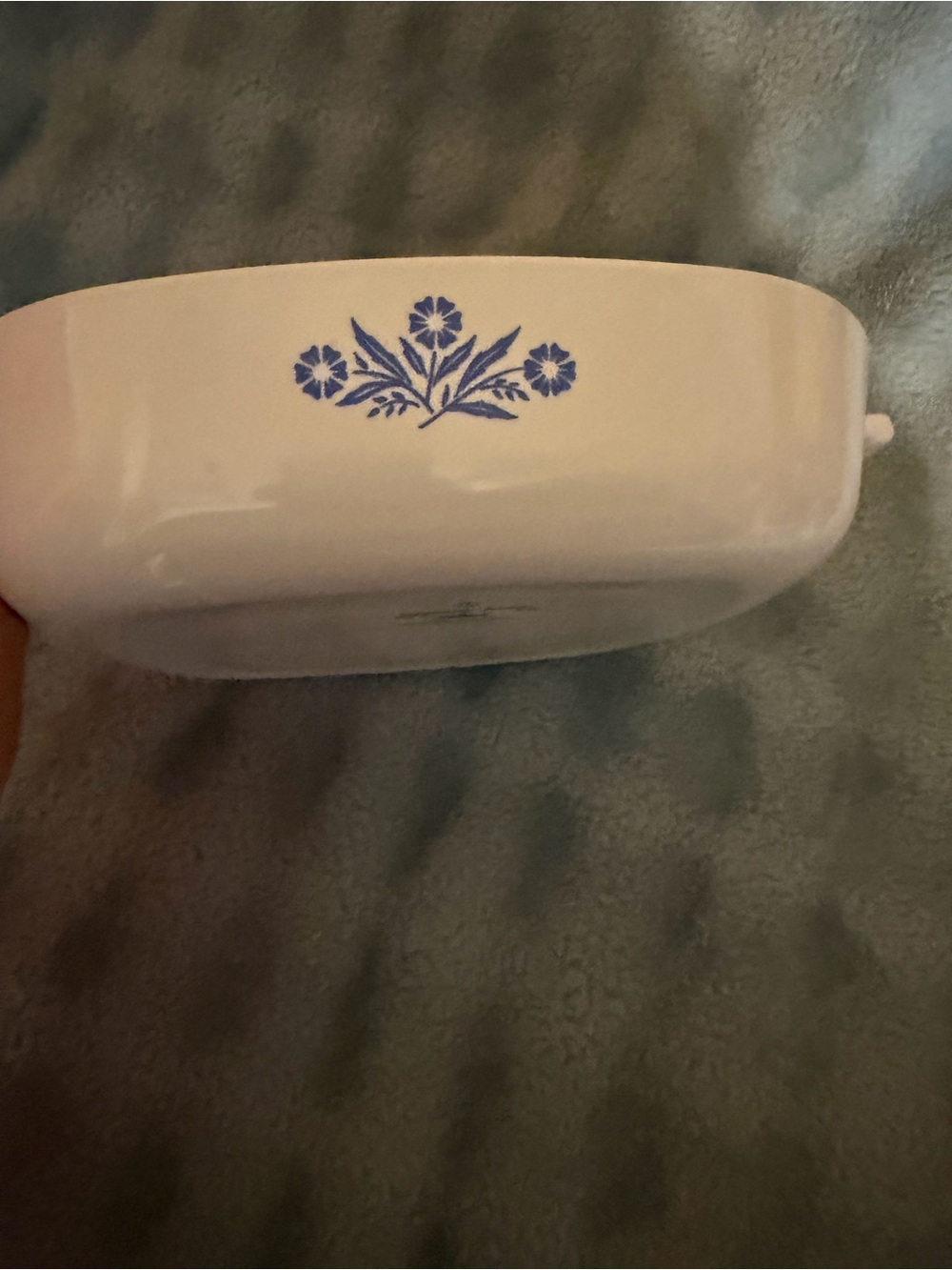 White Ceramic Decorative Dish with Blue Floral Accent 9inch